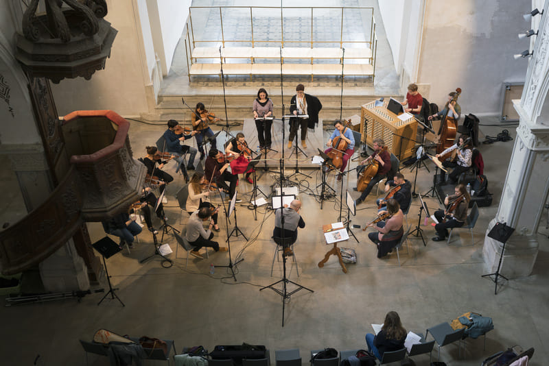 Musique des Lumières y Facundo Agudín durante una grabación con IBS Classical en Le Noirmont (Suiza), junto a Sara Mingardo y Bénédicte Tauran © Sabine Burger