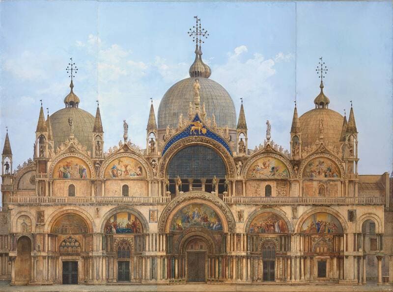 Alzado de la fachada de la Basílica de San Marcos (Venecia), por Alberto Prosdocimi (1881) Edward Elgar