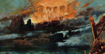 Escena final de El ocaso de los dioses pintada por Max Brückner
