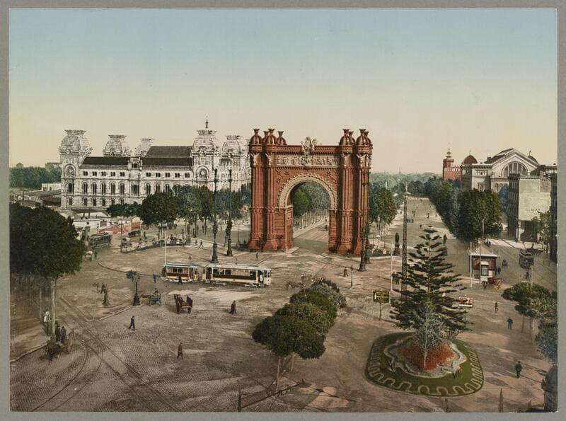 Arco del Triunfo y Palacio de Justicia de Barcelona, década de 1890