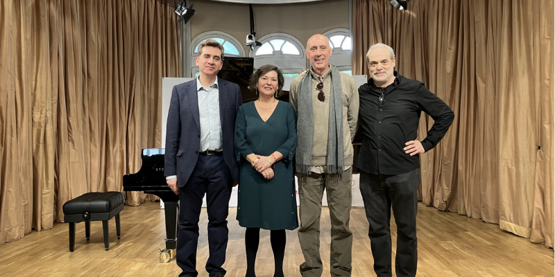 Víctor Padilla, Laura Prieto, Alfonso Carraté y David del Puerto en la presentación del 1º Intercentros Melómano-Premio de Composición Fundación SGAE