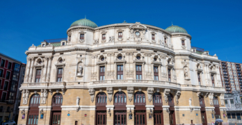Bilbao, Spain- May 28, 2024: The front of Arriaga Theatre in Bilbao